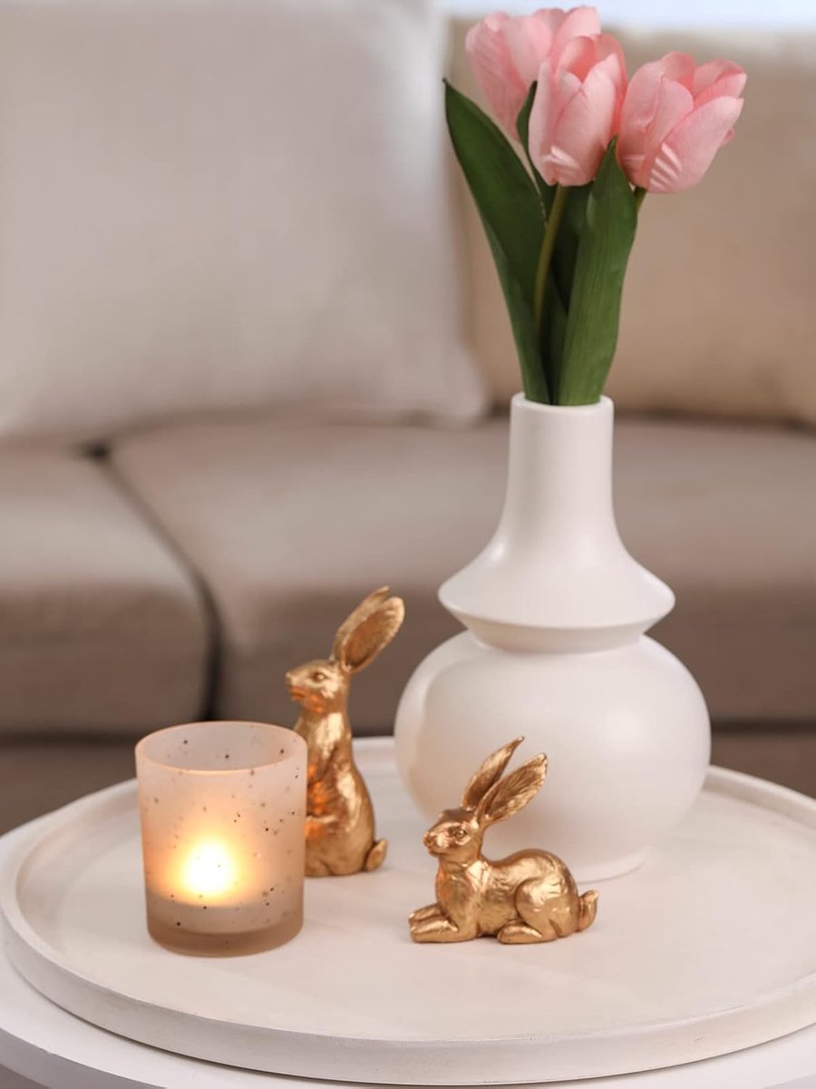 DECONATION Hars Gouden Konijn Decor Konijn Beeldjes, Kleine Paashaas Beeldje Set van 3, Vintage Pasen Konijn Standbeeld Tafel Woondecoratie