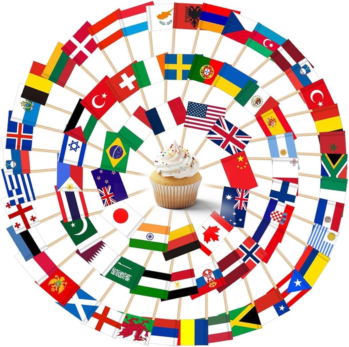 Tandenstokers voor decoratie van het wereldkampioenschap, mini-landvlaggen voor cocktails, sandwich, buffet, voetbalavond en internationale sportevenementen