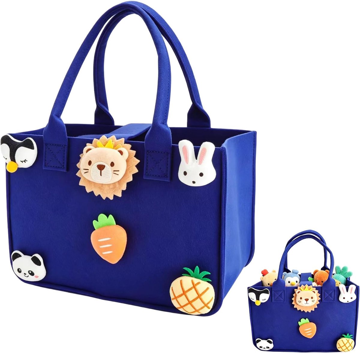 tas voor kinderen, 30 x 20 x 18 cm, leeuwen, vilten mand, met handvat, trekkoord, versterkte bodem, opvouwbaar, herbruikbaar, voor speelgoed, geschenken, kinderkamer, Pasen, verjaardag