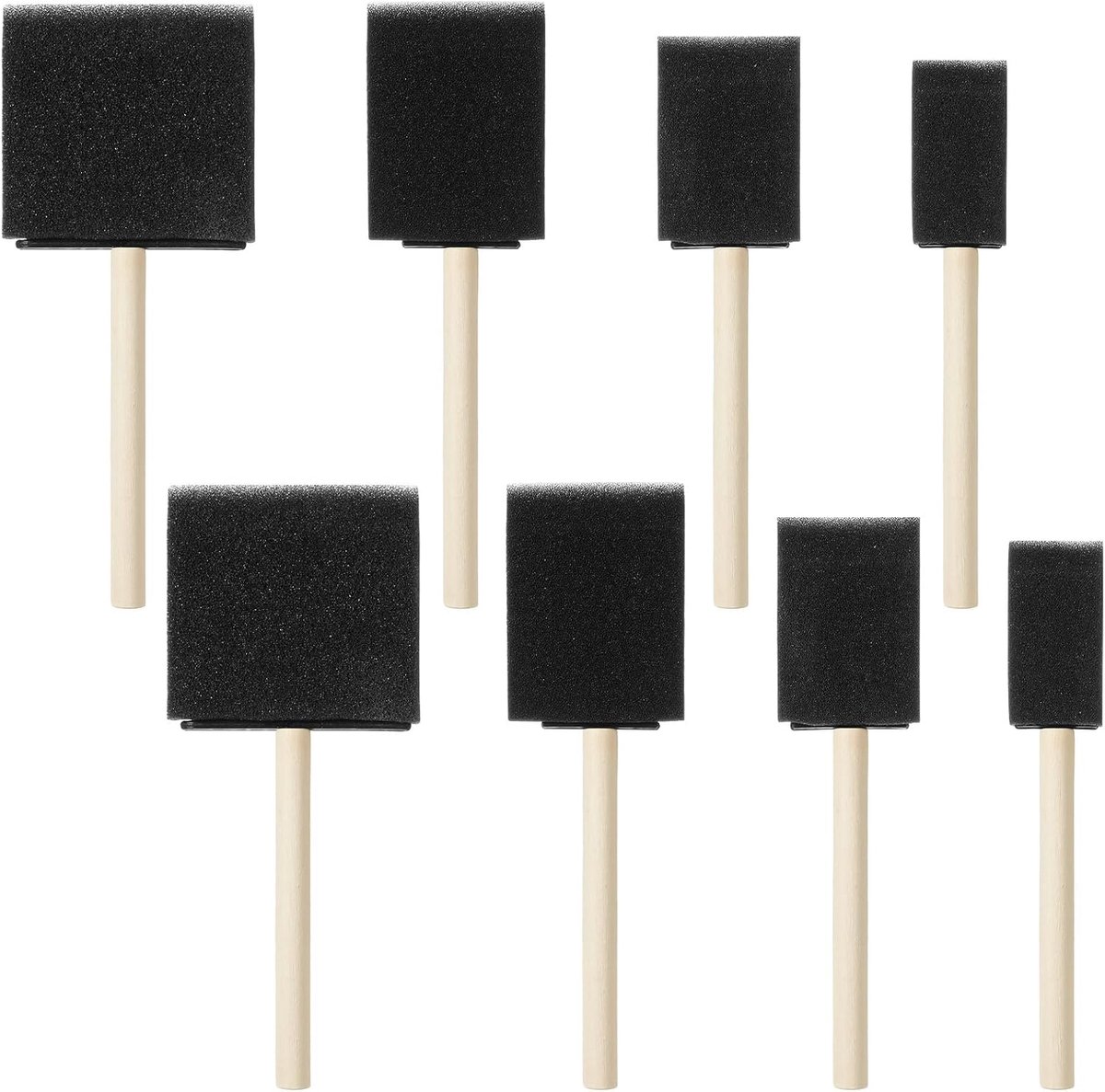 Set van 8 schuimverfkwasten, 4 maten, houten handvat, sponspenseel, 1 inch, 1,5 inch, 2 inch, 3 inch, sponsborstels met houten handvat voor schilderen, kleurlak, doe-het-zelf knutselprojecten