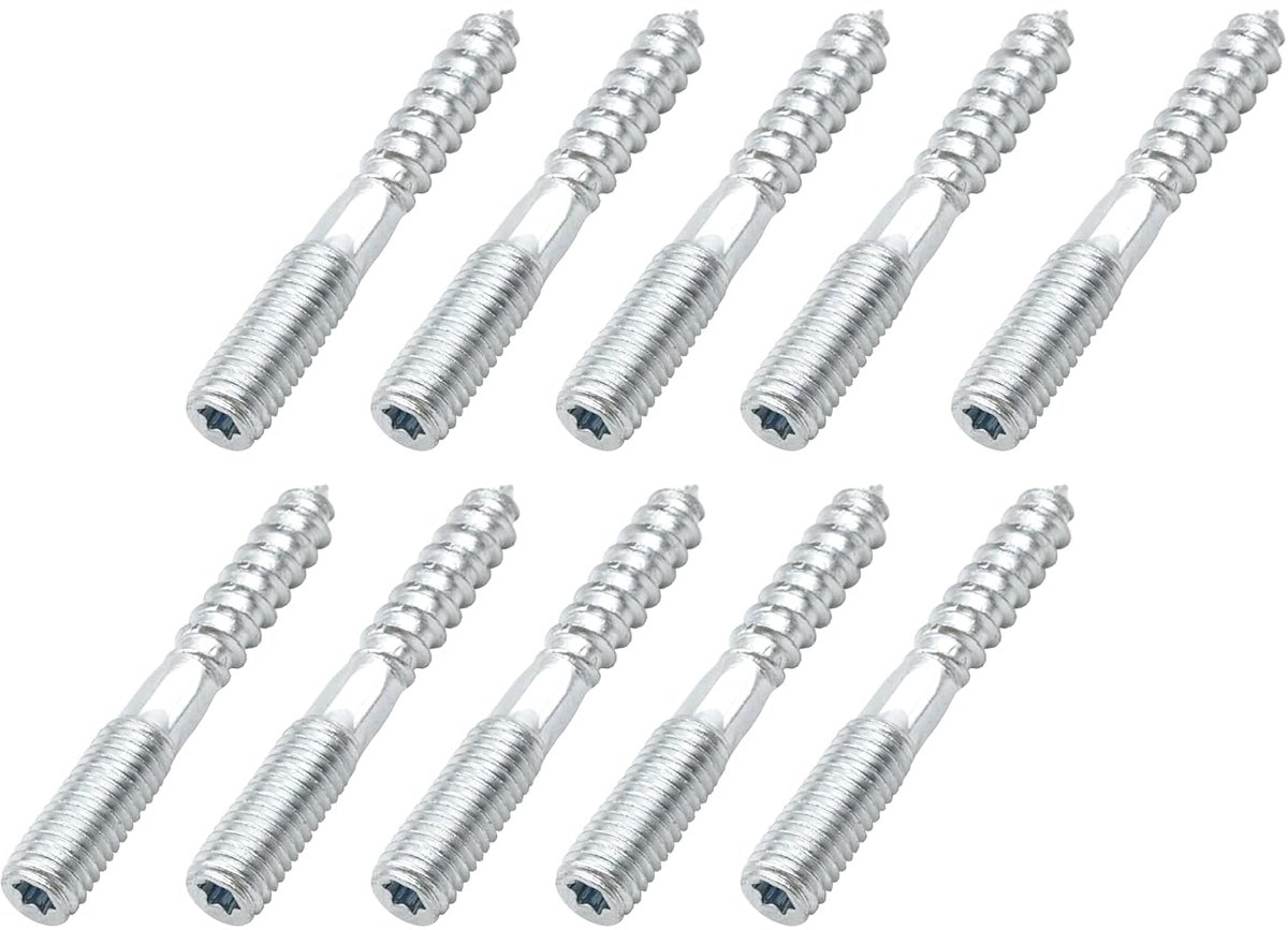 Stokschroef met zeskantige dubbele schroefdraad, schroefpennen met houtdraad en metrische schroefdraad, TX25 verbindingsschroef (M8 x 80 mm, 10 stuks)