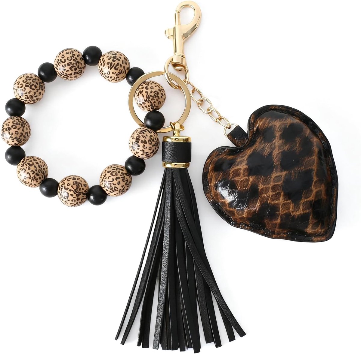 Dames, sleutelarmband met parels voor meisjes en dames, sleutelhanger, armband, polsen, autosleutelhanger, elastische sleutelarmband, PU kwast