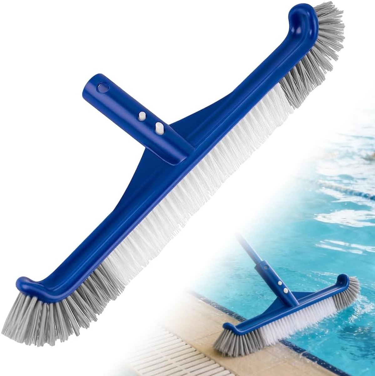 mizikuu 17,5 inch zwembadborstel voor het reinigen van zwembadwanden, premium zwembadborstels met nylon borstelharen en EZ-clip, zeer efficiënte zwembadschrobborstel met gebogen uiteinden
