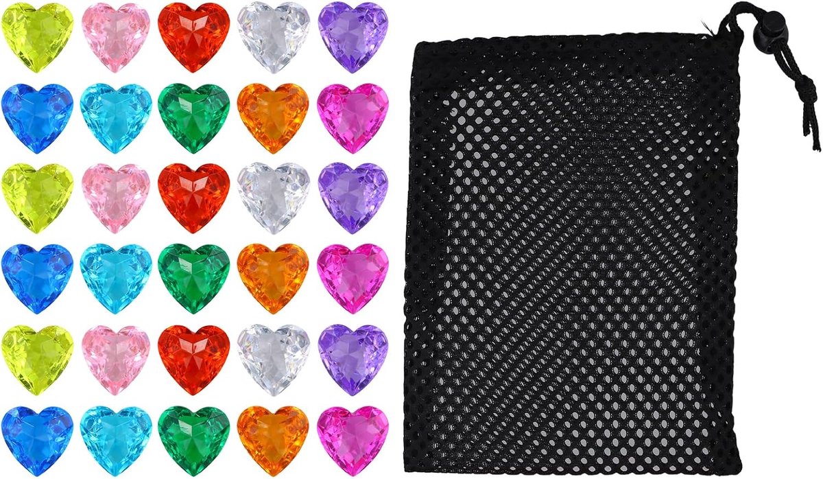 30 stuks acryl diamanten, kleurrijk, 40 mm, glitter, gemengde kralenset, edelstenen voor kinderen, glazen stenen, decoratie met organzazak, briljante strooidecoratie voor vazen