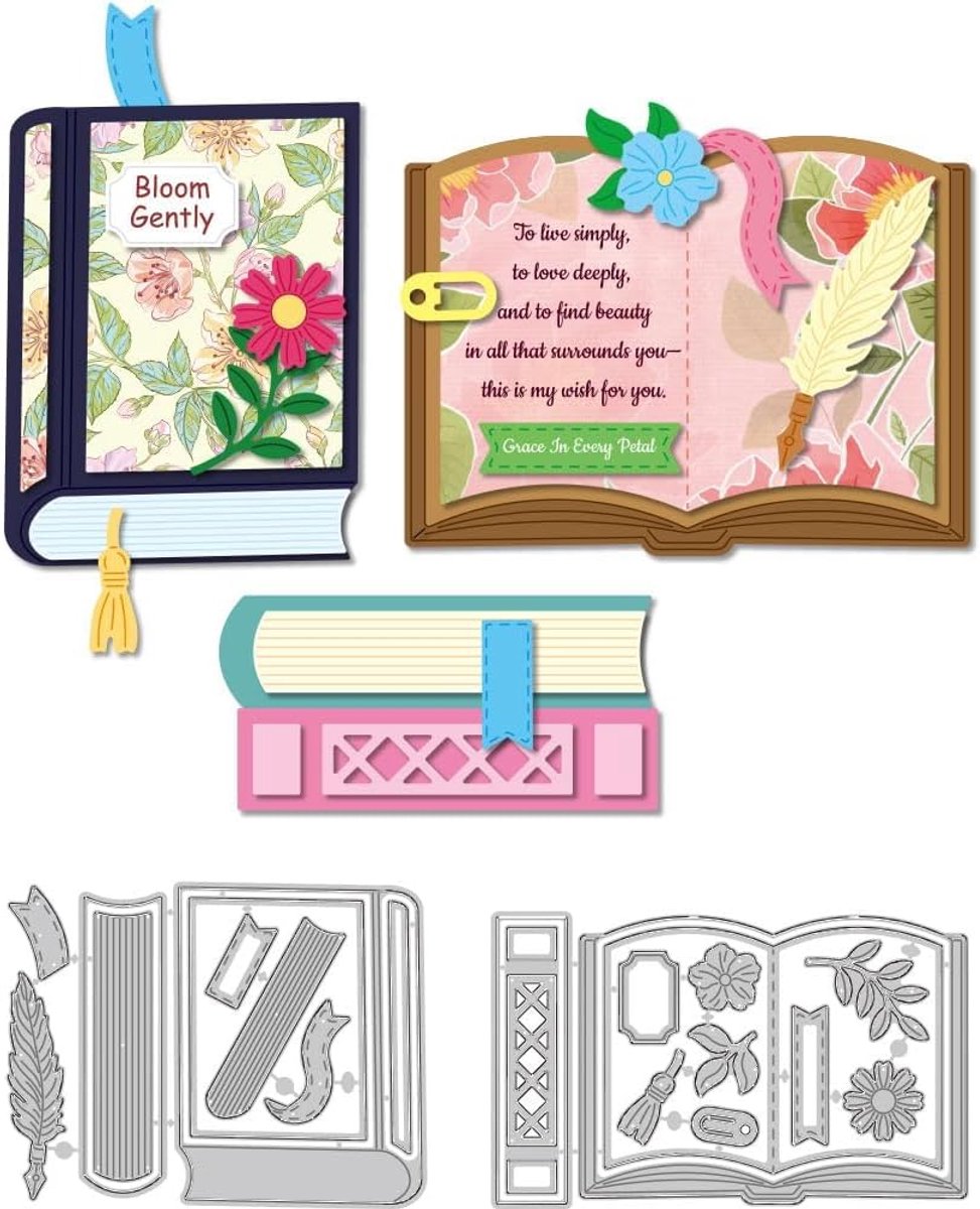 Stansvormen Voor Boeken En Bloemen Overlappend Boekleeskaarten Stanssjabloon Van Koolstofstaal Stansmaljassen Voor DIY Scrapbooking Decor