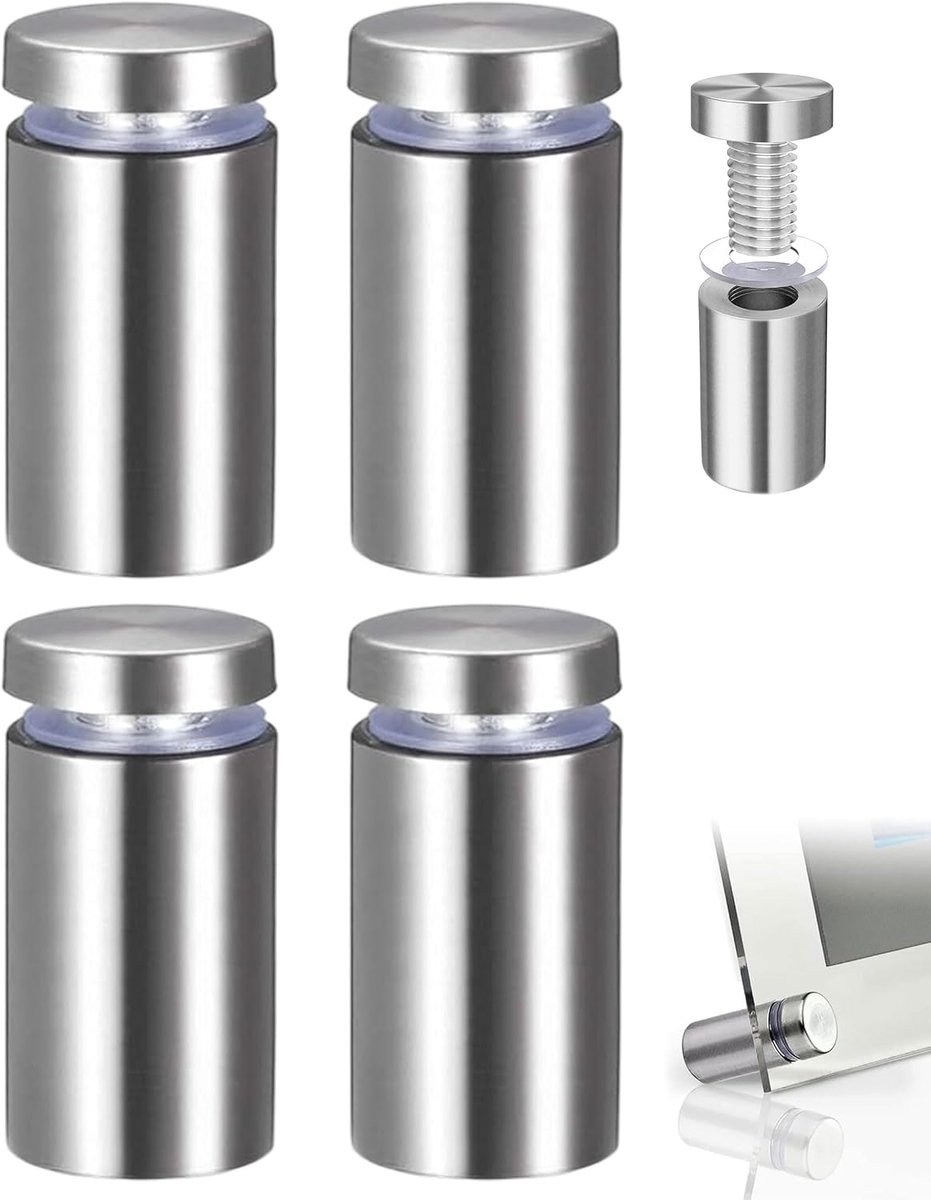 4 stuks Afstandshouder Wand,Afstandshouder Wand, Afstandshousingen Edelstaal,Wand voor Displays Ophangen Glas Spiegel Acryl, Edelstaal (19×50 mm)