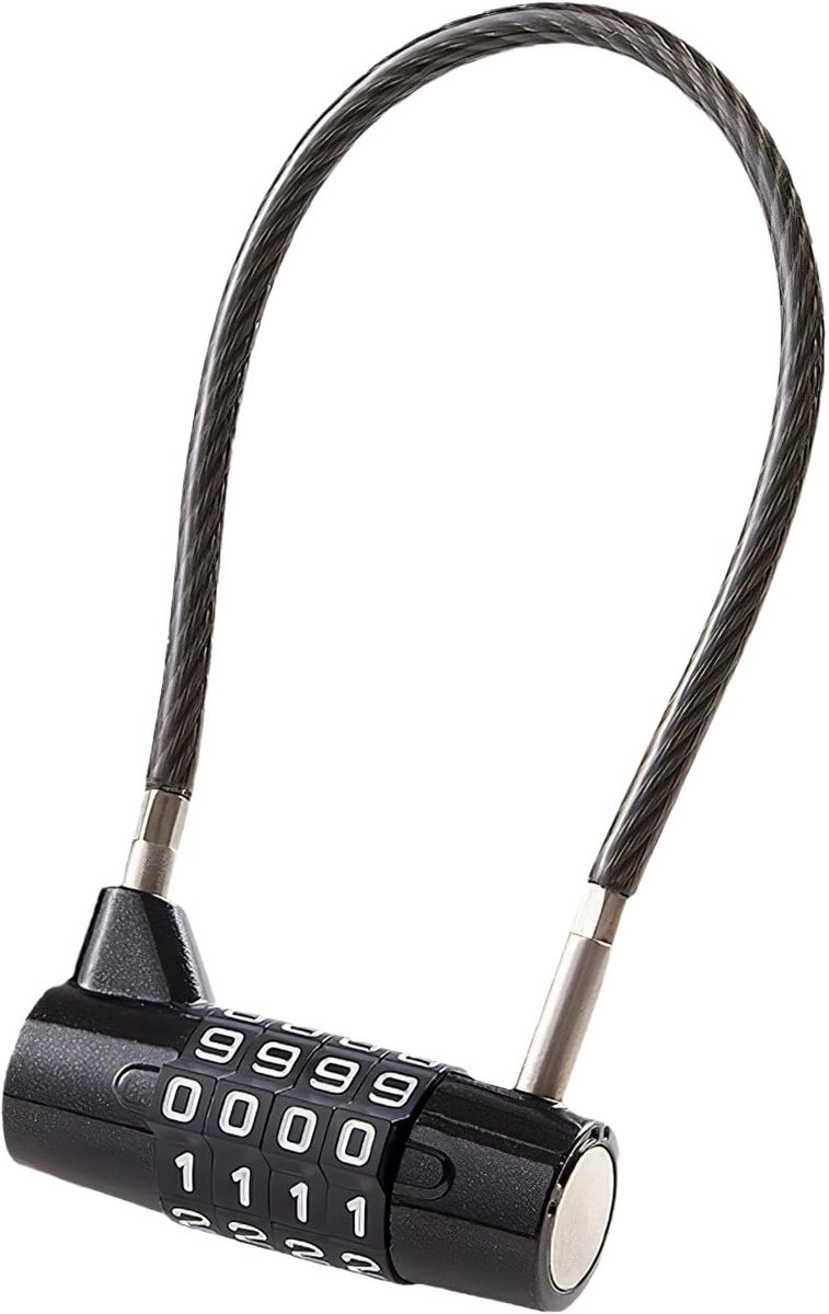Hangslot met 4 cijfers, cijfercombinatie, 175 mm staalkabel, waterdicht en diefstalbestendig voor fiets, bagage, kluisjes, gereedschapskoffer en schuur