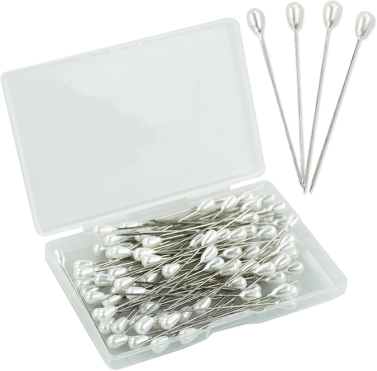 100Pcs Zilver Teardrop Parel Naaien Pins, 2" Recht Hoed Corsage Pins Bruiloft Boeket Pins Met Doos Voor Diy Ambachten Sieraden Maken Bruiloft Bloem Decoraties