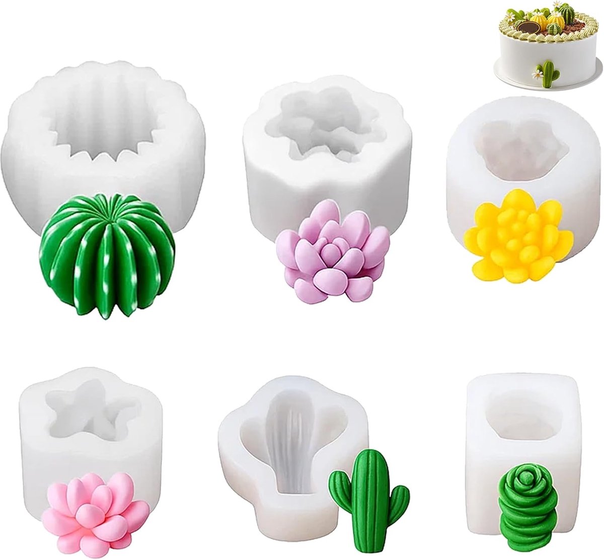 Bloem siliconen vorm, 6 stuks succulente vorm siliconen bloemvormen kaars siliconen kaarsvormen voor het maken van handgemaakte geurkaarsen, zeep, chocolade, gips