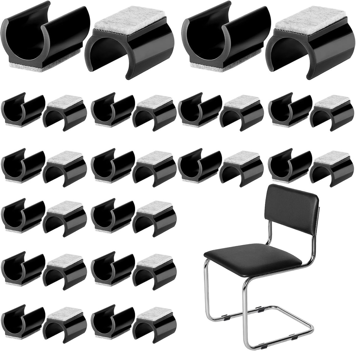 Set van 32 stoelglijders, U-vormige vrijdragende meubelvloerbeschermers, 25 mm vilten pads voor geluidsreductie en krasbescherming, voor tegels, hardhout, laminaatvloeren (zwart)