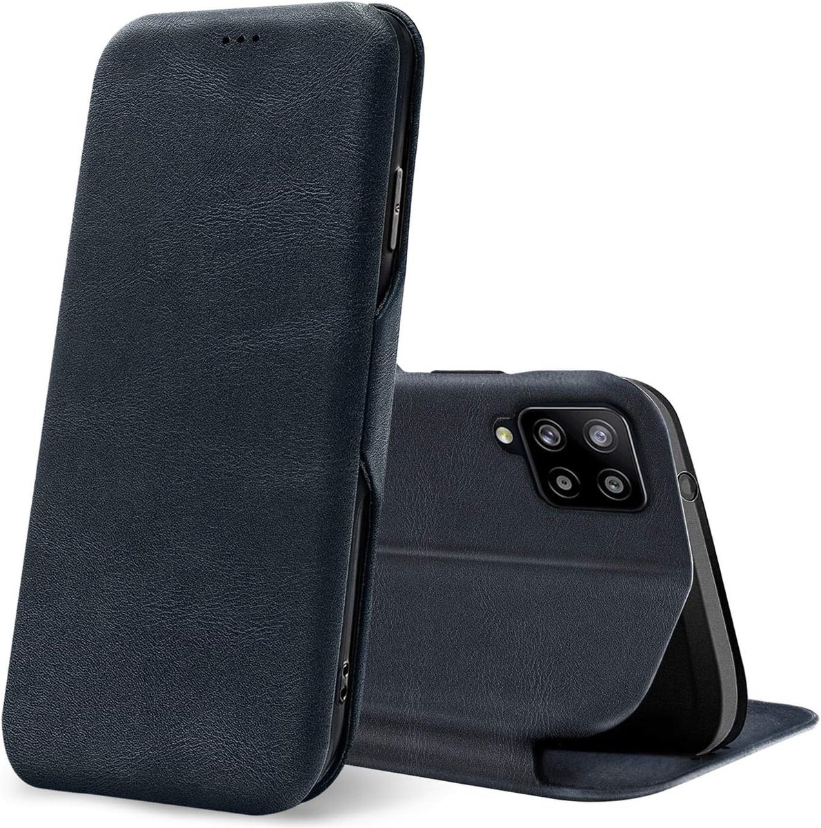 Bookcase voor Samsung Galaxy A12 Hoesje, Premium Flip Cover Magneetsluiting Telefoonhoesje voor Samsung A12 Case met Kaarthouders slots, Blauw