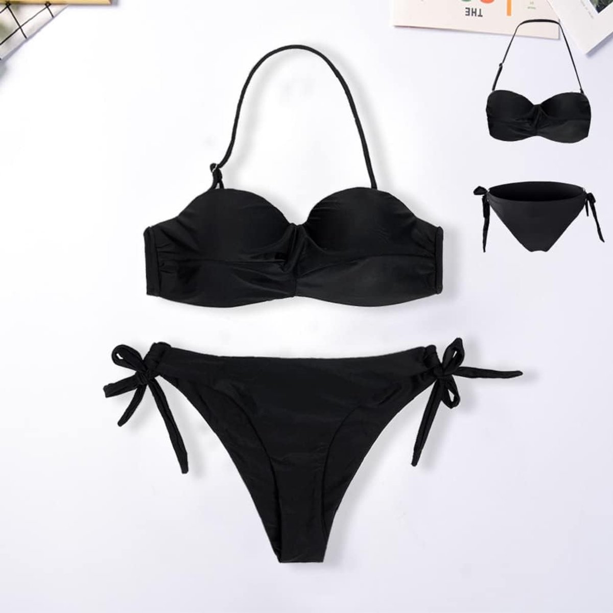 Sets voor dames, push-up, bandeau, strapless, Braziliaanse bikini, tanga, tweedelig badpak, bloemenprint, bikini, dames, zwemmen