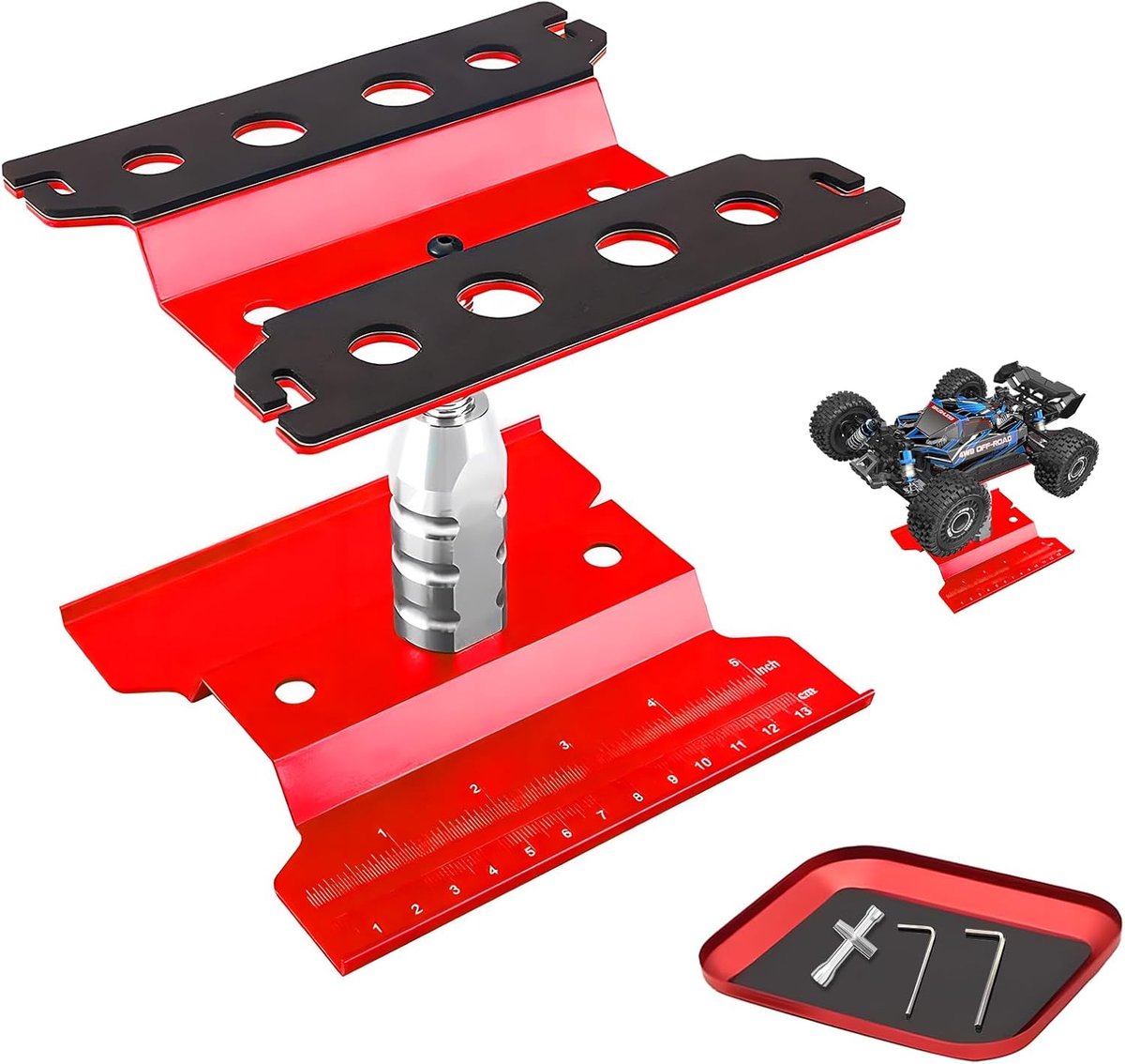 TRX4 Axial Arrma Redcat Losi RC Crawler Monster Truck Buggy voor caravan en werk,360 graden rotatie,Aluminium reparatiestation lift voor 1/8 1/10 1/12 1/16 1/18 Rood