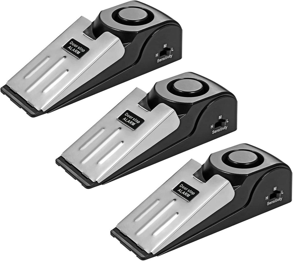Deurstopper met Alarm - Zwart - Set van 3 - Antislip Rubberen Deurstoppers met Instelbare Gevoeligheid - Voor Thuis en Veiligheid