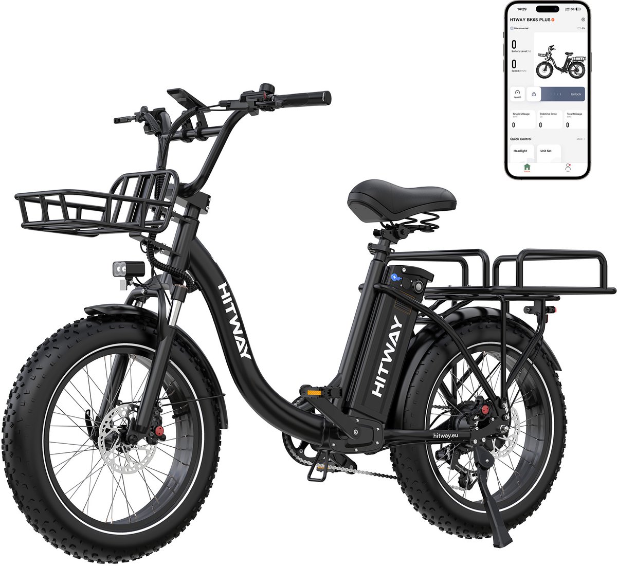 Hitway Elektrische Fiets BK6S Plus R 20*4.0 Inch Fat Tire City Commuter EBike met Afneembare 48V 27 Ah BMS Lithium Batterij Mountain E-Bike met 250W Motor 7 Versnellingen Maximale Actieradius tot 140-160 KM Compatibel met APP en NFC