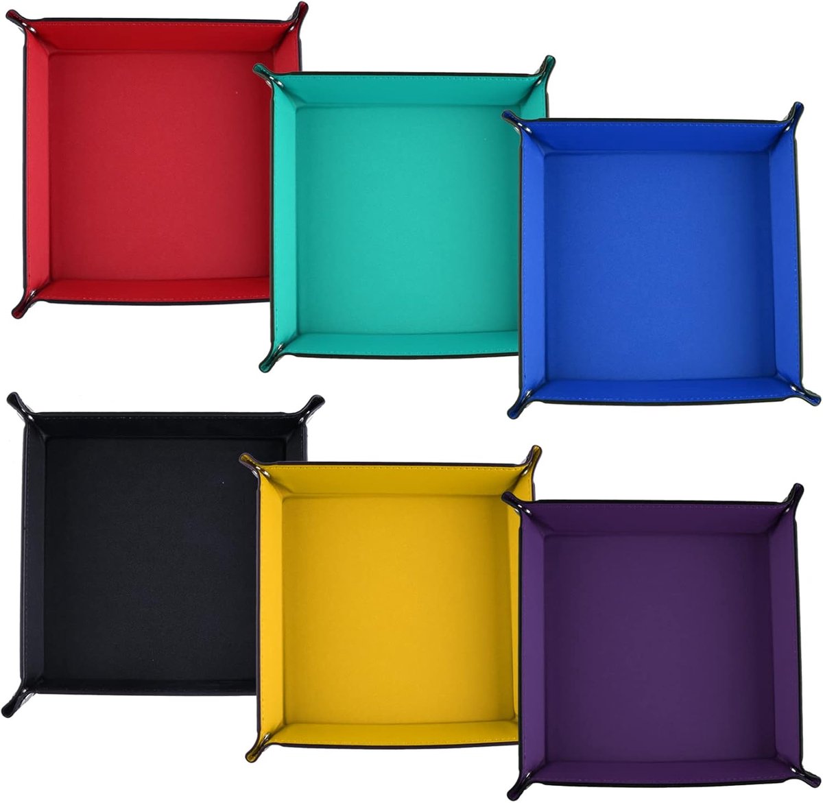 6 stuks dobbelstenen borden PU lederen dobbelplanken vak opvouwbare plaatshouder voor dobbelspellen zoals RPG, DND en andere tafelspellen, 6 kleuren