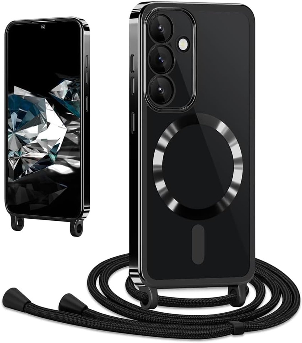 Magnetische telefoonhoes met koord voor Samsung Galaxy S26 5G, transparante siliconen halskoord, hoes met koord om om te hangen, stootvast, camerabescherming, bumper, mobiele