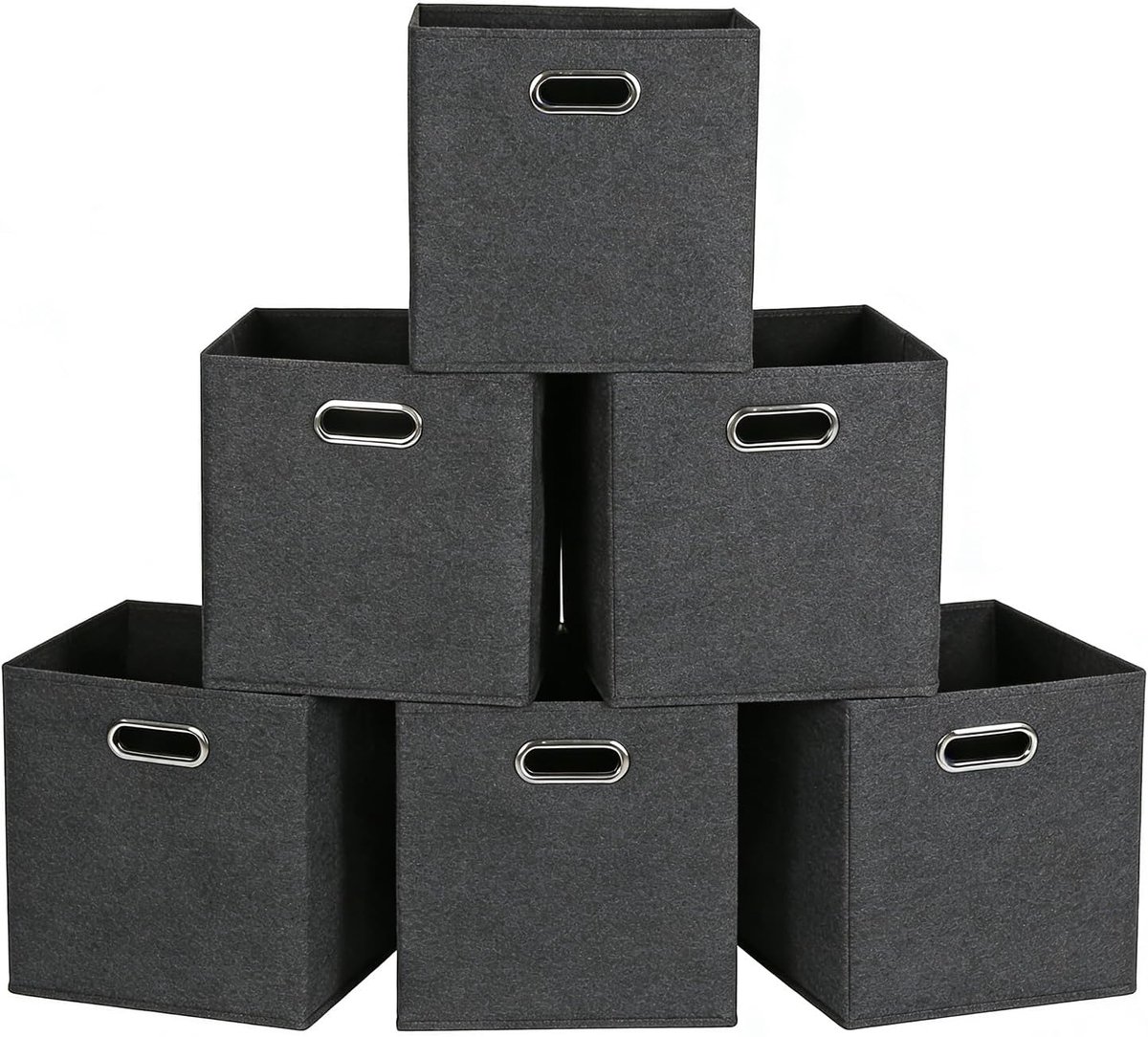 Kallax inzetstukken, set van 6 opbergdozen van stof met handvat, opvouwbare opbergdoos, 28 x 28 x 28 cm, kisten voor Kallax rek, blokjesrek, trappenrek (antraciet)