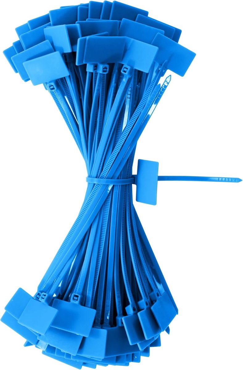 Kabelbinders tags blauw, 150 mm x 3 mm, kabelopschrift, kabelbinders, set, treksterkte 10 kg, verstelbaar, uv-bestendig, voor kabelbeheer, tuinieren, 100 stuks