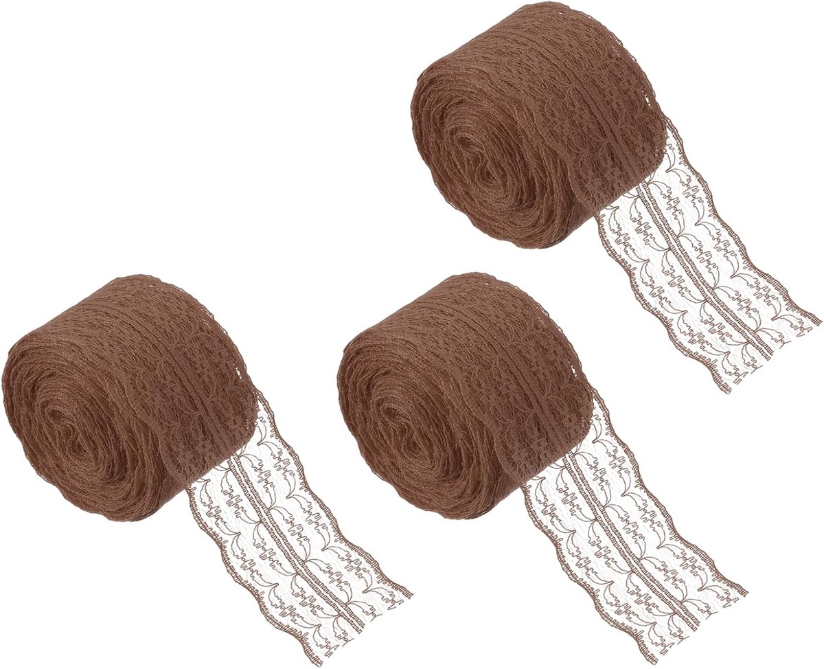 Kanten lint, 9 m, vintage bloemenpatroon, 4,6 cm breed, kantlint, gehaakt, voor knutselen, naaien, geschenken, woondecoratie, bruin, 3 rollen