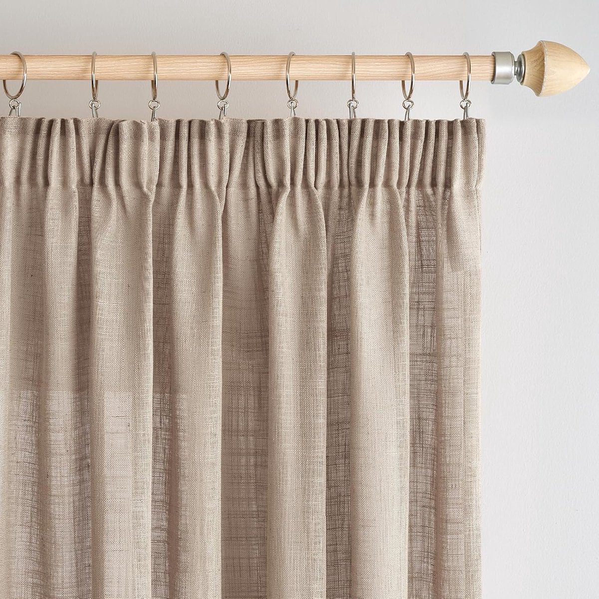 Linnen gordijnen met plooiband, gordijnen woonkamer, linnenlook, halftransparant, gordijnen, slaapkamer, moderne lusgordijnen, set van 2, 140 x 235 cm (b x h), grijsgroen