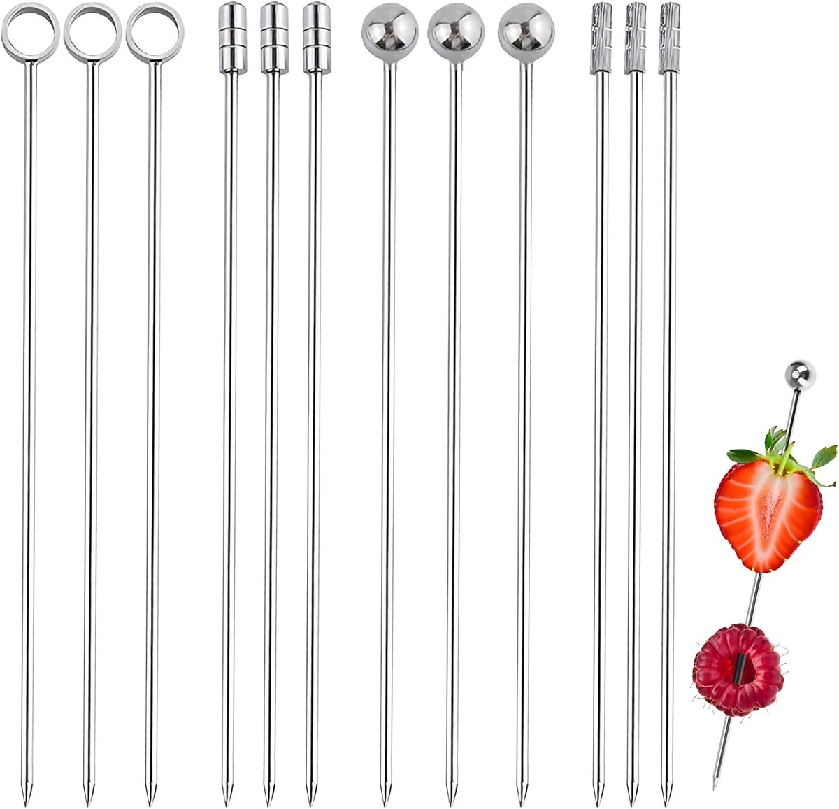cocktailprikkers roestvrij staal herbruikbaar 12 stuks zilver minimalistisch design feest tapas snacks buffet diner
