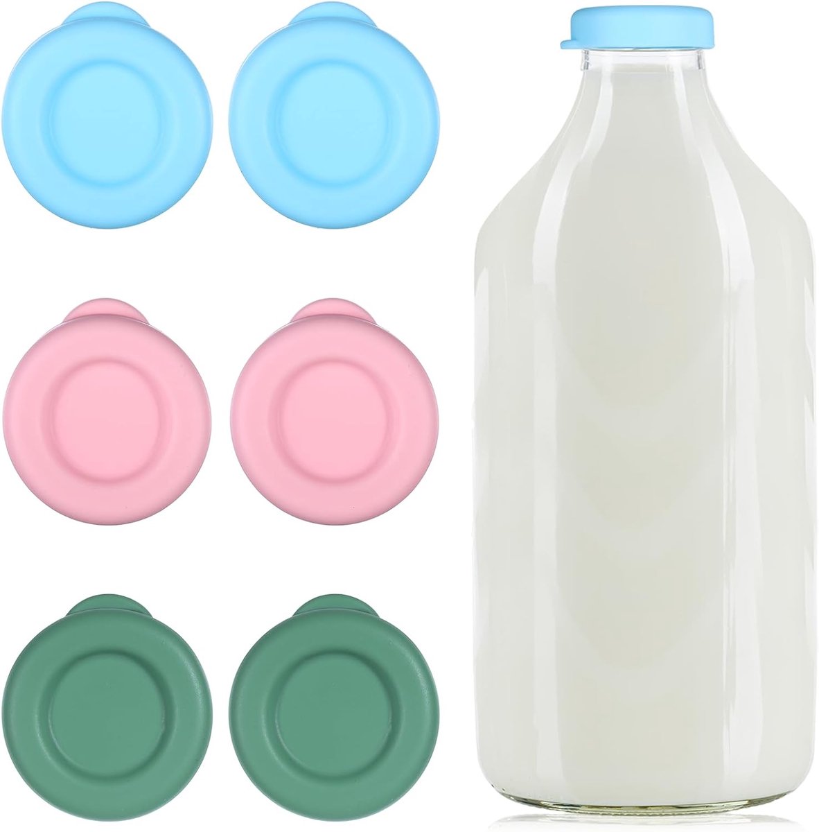 6 stuks melkflessen deksel siliconen glazen melkflesdop vervangende deksel | Kleurrijke glazen melkflessen, deksel, glazen flessen, herbruikbare melkflessensluitingen voor jam, glazen flessen