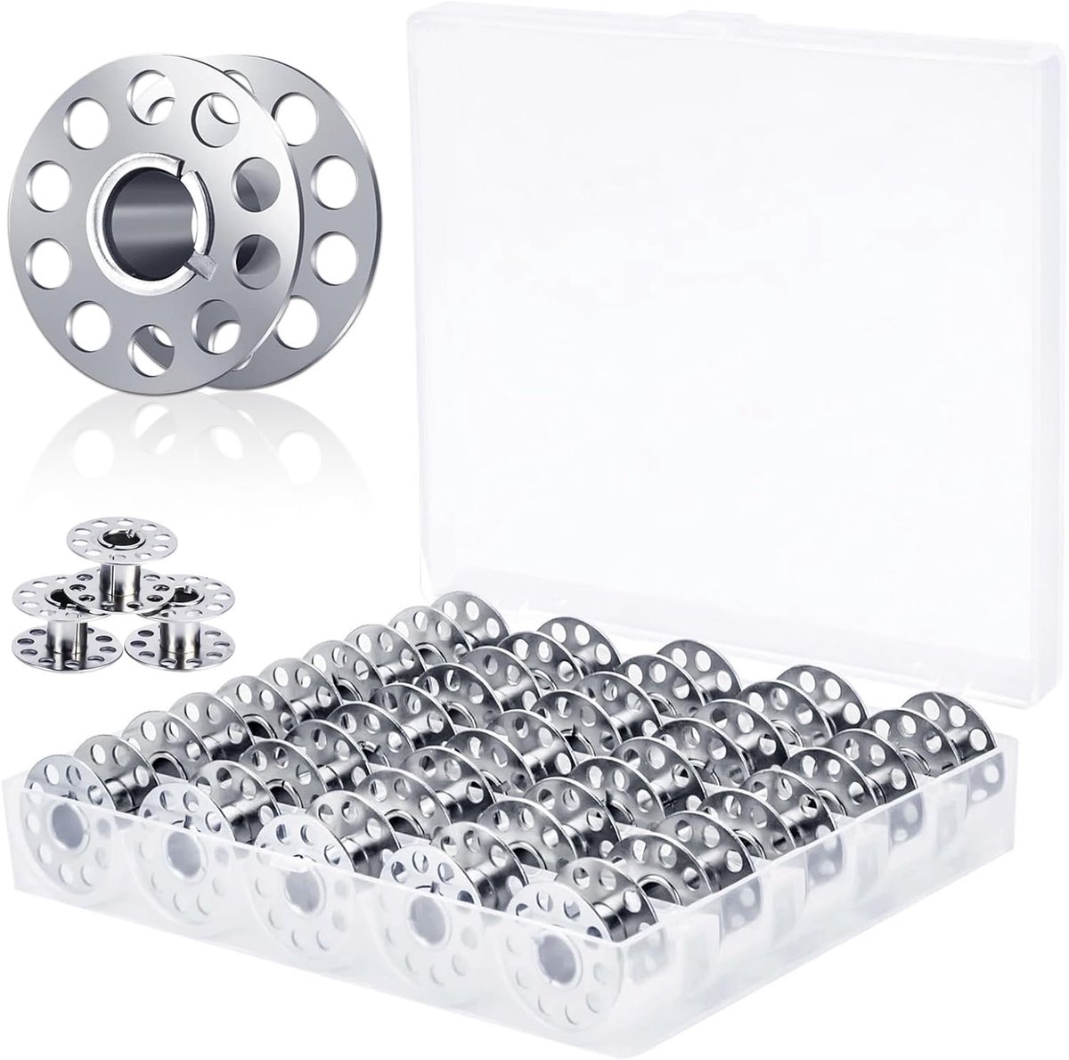 25 stuks spoel naaimachine leeg met opbergdoos, metalen lege draadspoel, naaimachinespoel, spoel naaimachine leeg met opbergdoos, metalen garenspoel voor ambachtelijke naaimachine