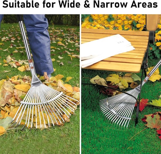 36-67 inch verstelbare gazonhark voor tuinieren, met 22 tanden en 5 secties afneembare paal voor tuin, gazon, tuin, tuin, kunstgras, robuust en roestbestendig — afbeelding 5