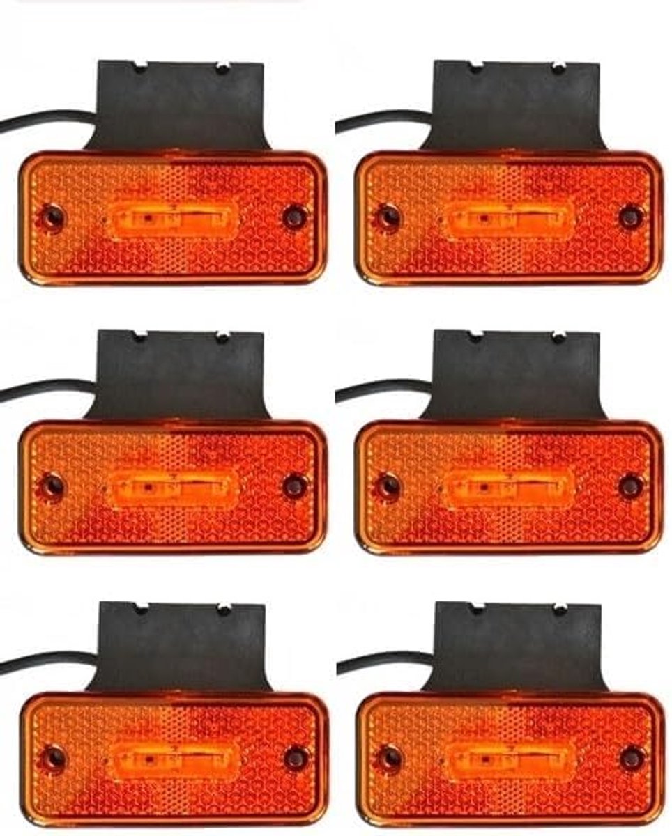 6x 12V Oranje Barnsteen 3LEDs Zijmarkeringslichten met Rubberklemmen voor Vrachtwagen, Kipper, Caravan, Camper, Bus
