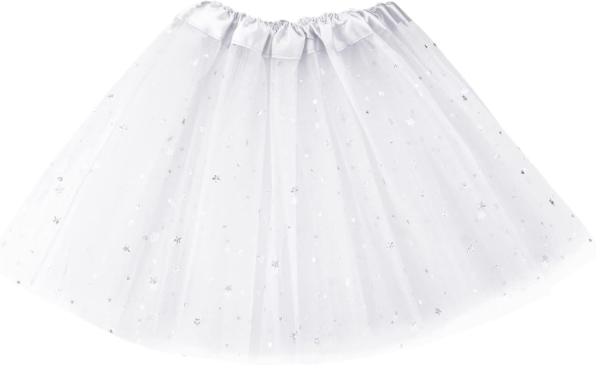 Rokken 3 Lagen Tule Tutu Rok Tutu Pailletten Ster Ballet Dans Rok Prinses Feestcadeau Jurk Rok voor Meisjes 2-8 Jaar, Wit, One Size
