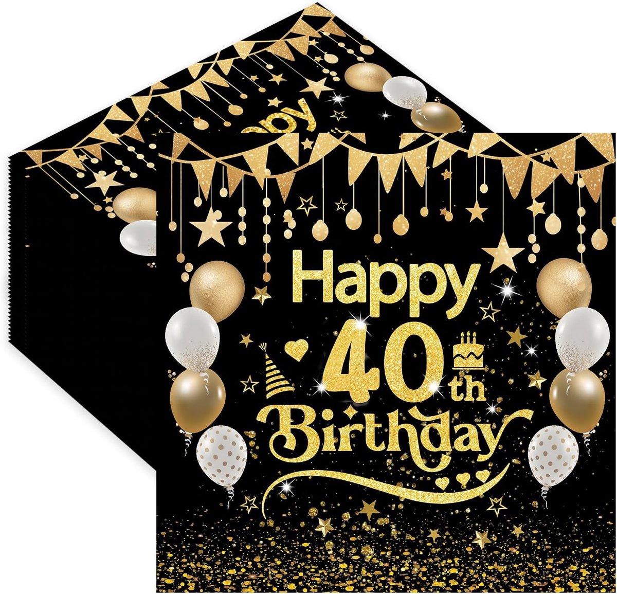 SnelShoppen - 40 Stuks Verjaardagsservetten 40 Stuks Zwart 2 Laags Servetten Tafeldecoratie Papieren Servetten voor Verjaardagsfeest Anniversaries 33