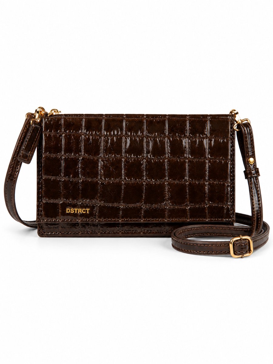 DSTRCT Croco Square Crossbodytas Kleine Dames - Leer - Bruin