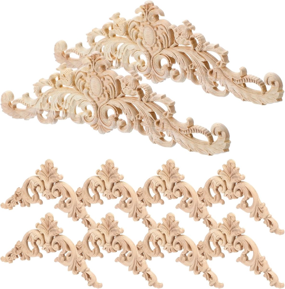 SnelShoppen - Set van 10 Houten Ornamenten - 30 x 8 cm - Houtbewerking Decoraties - Wanddecoraties voor Meubels, Hoeken, Kasten - Gegraveerde Houten O