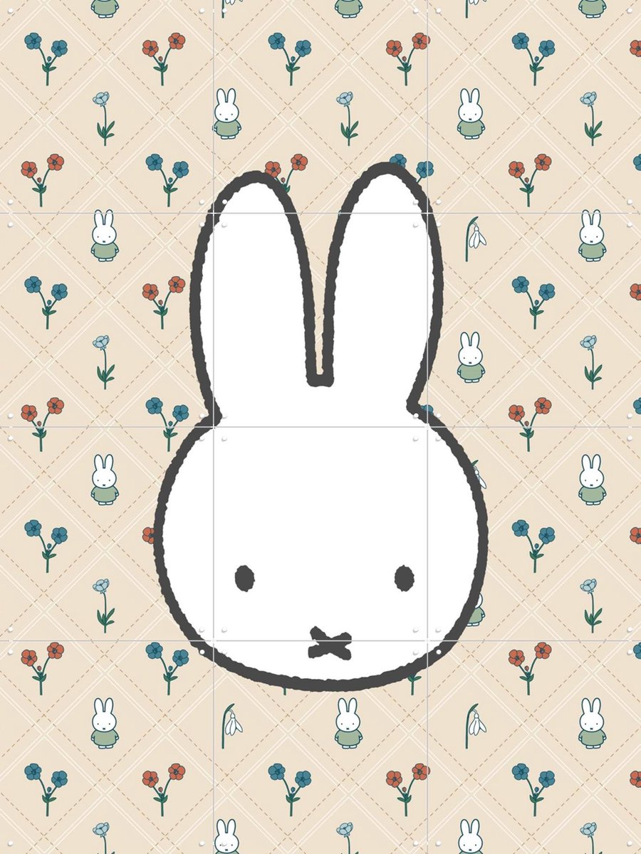 IXXI Nijntje met Bloemenpatroon Beige, Nijntje - 60 x 80 cm - Gratis ophangtool - Grote wanddecoratie en posters - Speels, Cartoonesk, Babykamer