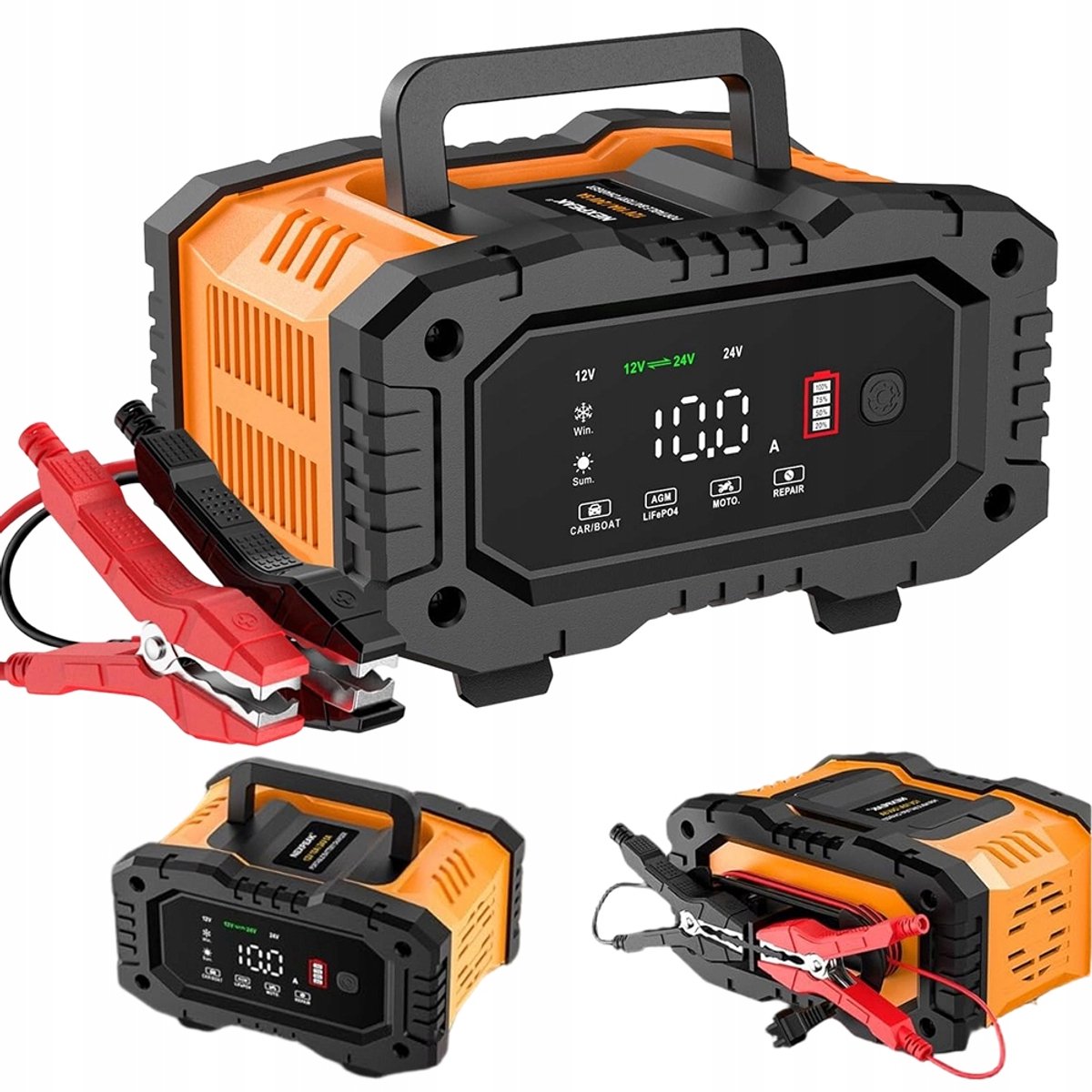 Acculader - Slimme Auto Acculader - 12V/10A 24V/5A - LCD Display - Reparatiemodus & Temperatuurcompensatie - Loodzuur en LiFePO4 - Voor Auto & Motor & Scooter & Boot & Camper