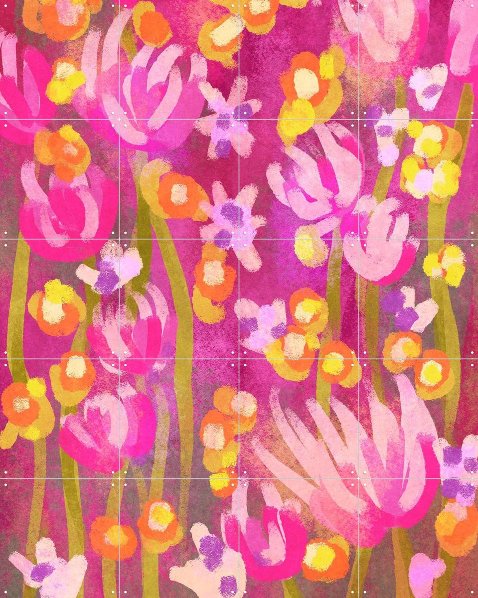 IXXI Heartwarming Abstract Flower Garden, Raissa Oltmanns - 80 x 100 cm - Gratis ophangtool - Grote wanddecoratie en posters - Kleurrijk, Woonkamer