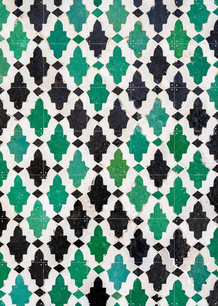 IXXI Moroccan Green Tiles, Photolovers - 100 x 140 cm - Gratis ophangtool - Grote wanddecoratie en posters - Kleurrijk, Fotografie, Decoratieve