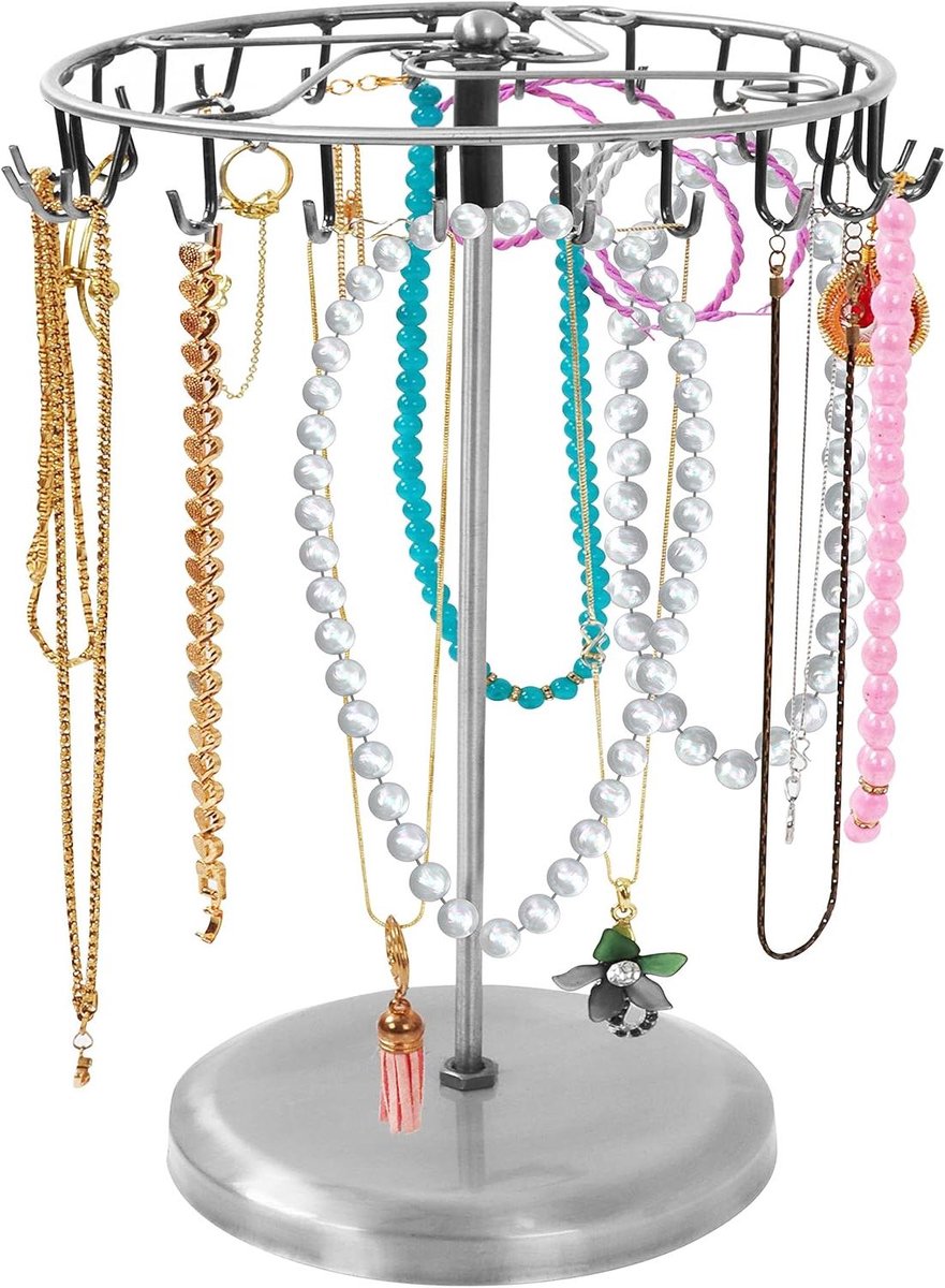 Sieraden Houder - Display Standaard - Sieraden Organiseren - 360 Graden Roterend - 34.8 cm Hoog - Zilver