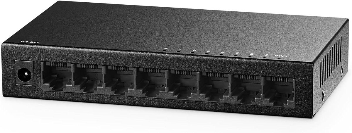 Netwerk Switch - Ethernet Hub - Snelle Internetverbinding - 8 Poorten Gigabit - Compact Metaal - Zwart