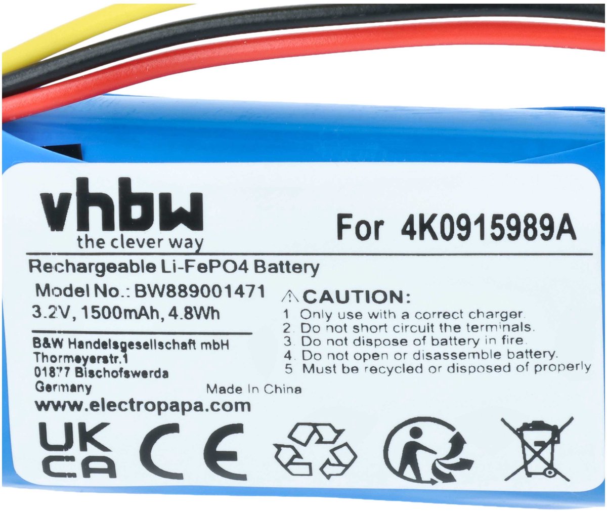 vhbw-vervangingsbatterij voor Audi 4M0 907 486, 4K0915989A, A2C01600000, 9A7915989A voor noodoproepzender (1500 mAh, 3,2 V, LiFePO4)