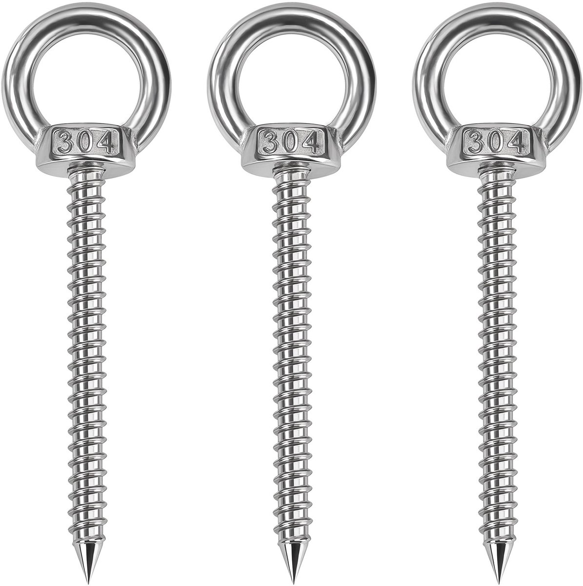 M10 x 150 mm, hefring van roestvrij staal 304, schroefhaak, voor bevestiging en ophanging, hardware oogschroeven, niet gemakkelijk te corroderen (3 stuks)