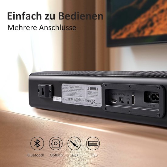Bluetooth Soundbar - Kleine Luidspreker - Tv Geluid Verbeteren - Geïntegreerde Subwoofer - 58.6 cm - Zwart — afbeelding 3