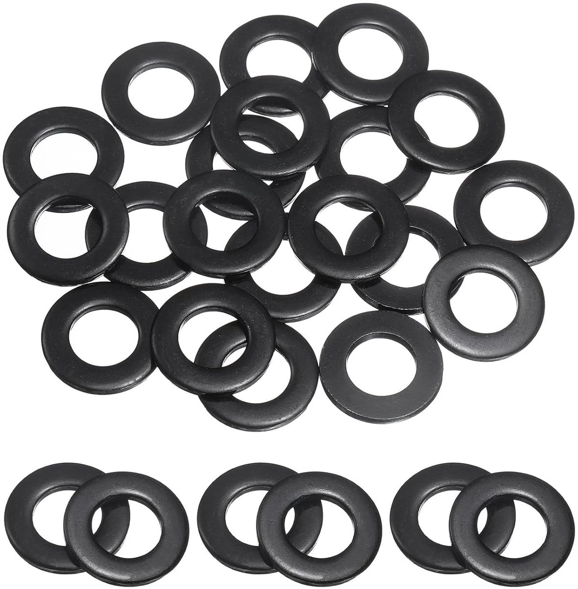 Platte afdichtingen, 10 mm ID x 20 mm OD x 2 mm dik, zwart verzinkte metalen sluitringen voor schroeven en bouten