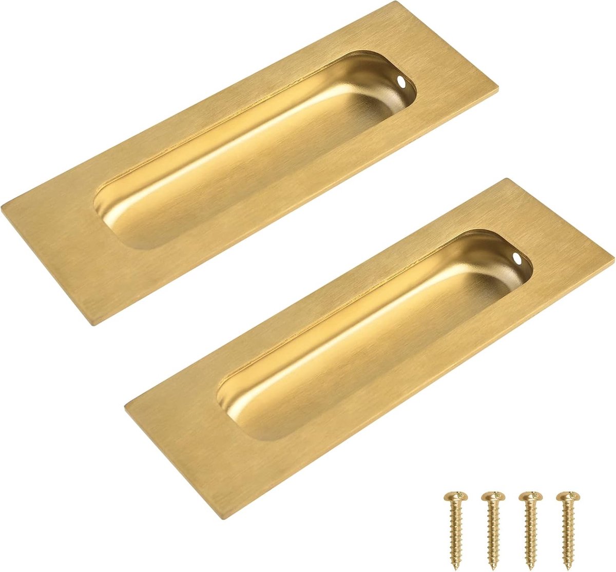 Vierkante, geborstelde goudkleurige greep, verzonken vingergrepen, 11,9 cm lengte, schuifdeurgrepen, roestvrij staal, kastgrepen voor kleerkast, lade, 2 stuks