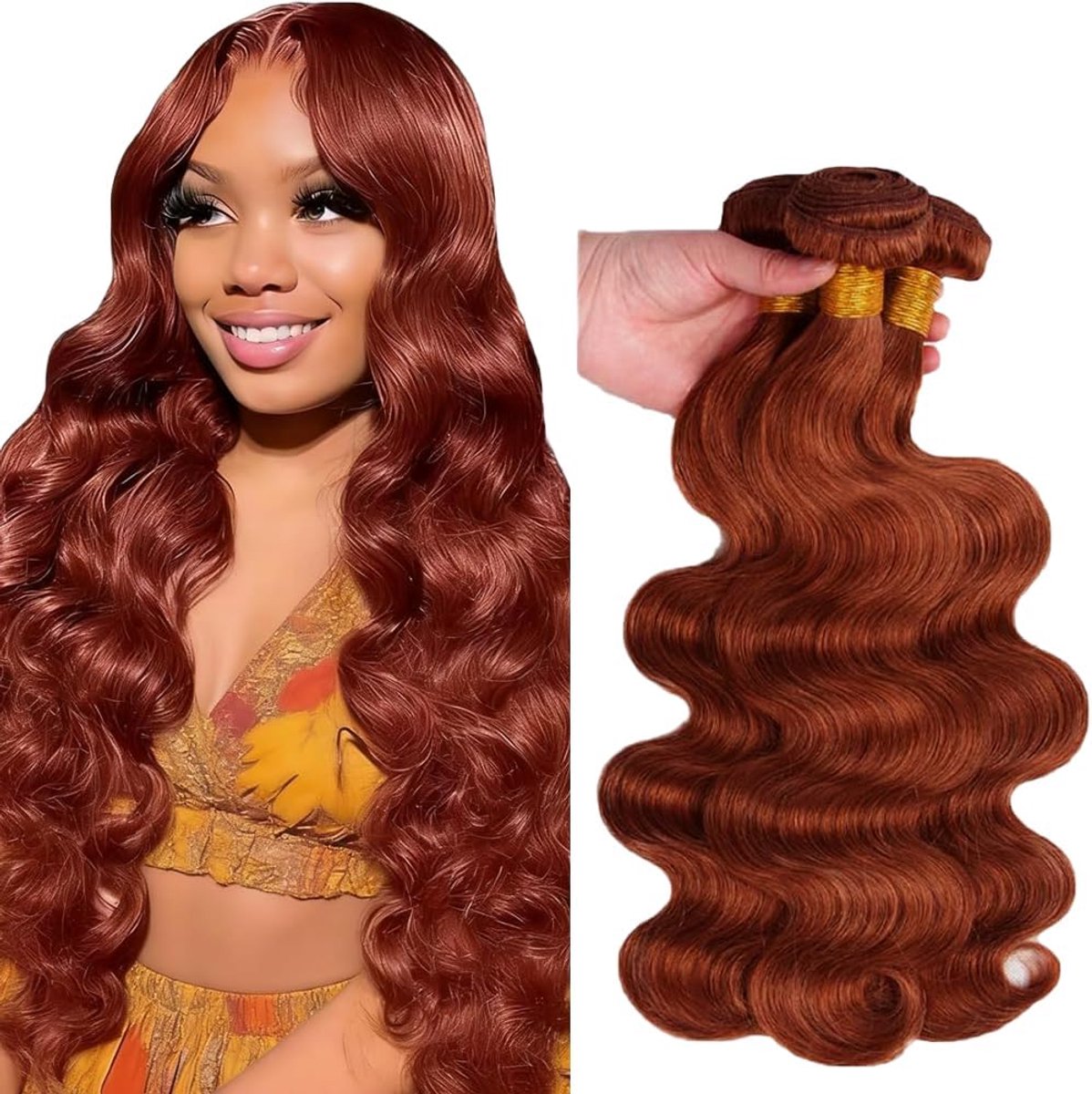 Wave Peruik Dames Bundles Human Hiar Unprocessed Brazilian Virgin Human Hair Extensions #33 Reddish Brown Bundle With Minimal Shedding For Women 22 24 26 Inch