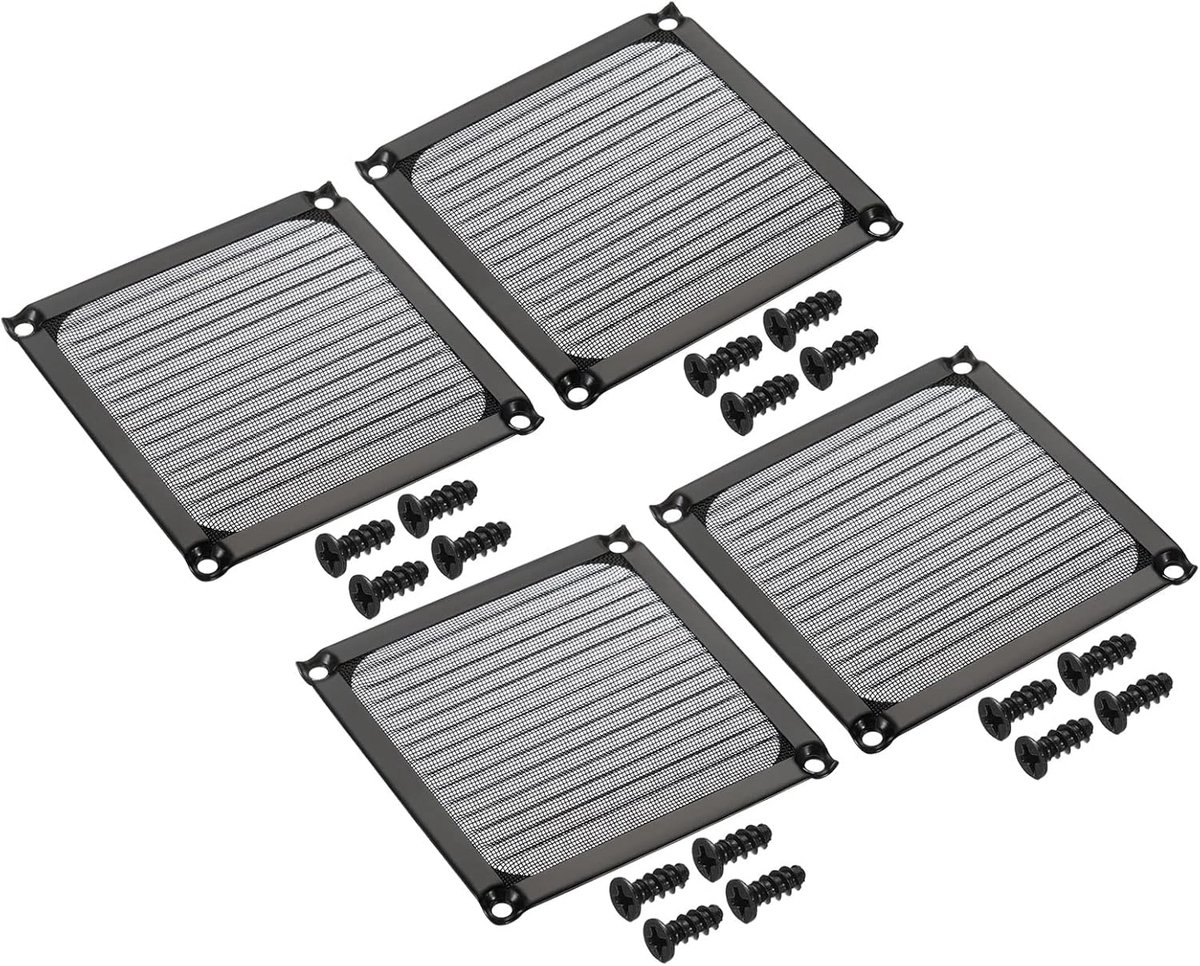 92 mm ventilator filterroosters met schroeven, 4 pakkingen, aluminium, frame van roestvrij staal, mesh, waterdicht, voor computer, beschermhoes, zwart