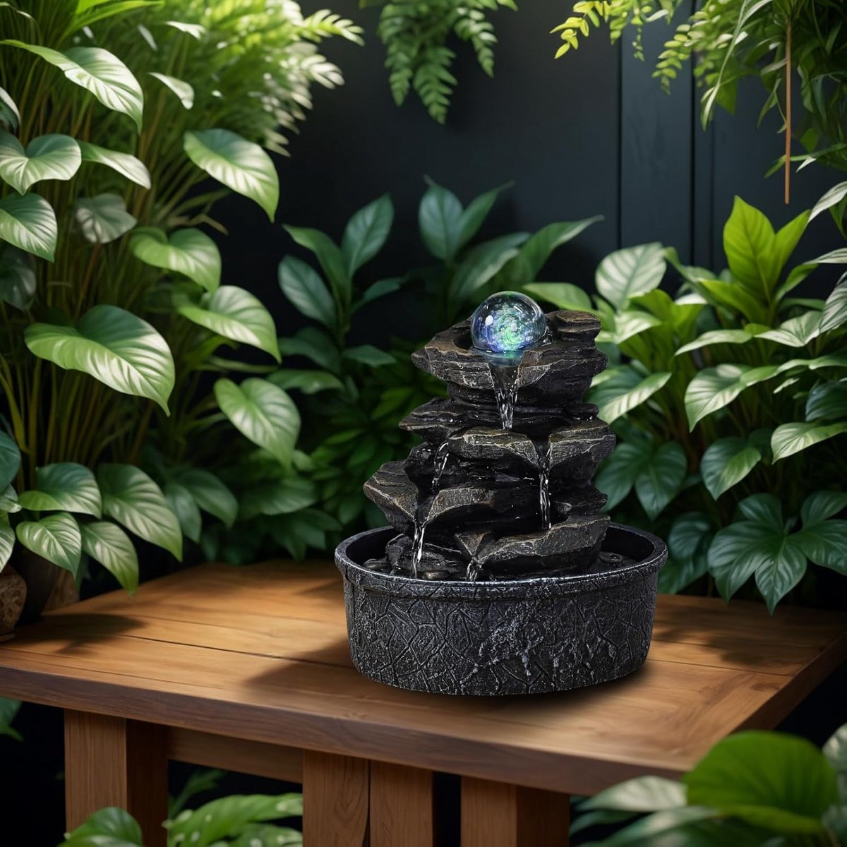 Fountain Little Rock - polyresin - donkerbruin - sfeervolle decoratie - ShopVlot