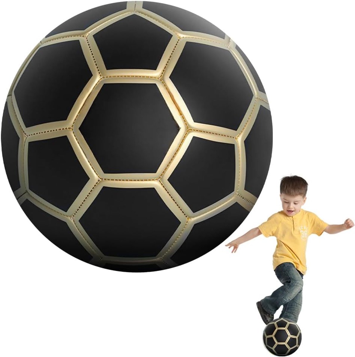 Voetbal, 20 cm kindervoetbal, maat 5, rubberen Swerve voetbal, flexibele voetbal, Curve Swerve voetbalbal, cadeau voor kinderen (zwart en goud)