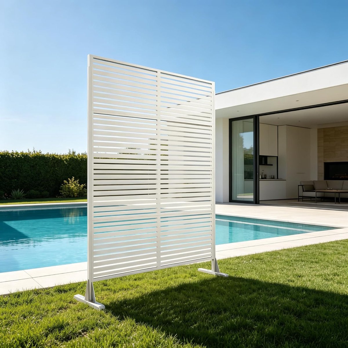 Vrijstaand metalen privacyschermpaneel - Roestbestendig & Weerbestendig - Buitenruimteverdeler - Voor terras, dek, balkon & tuin - Eenvoudige installatie - 180×117cm - Wit